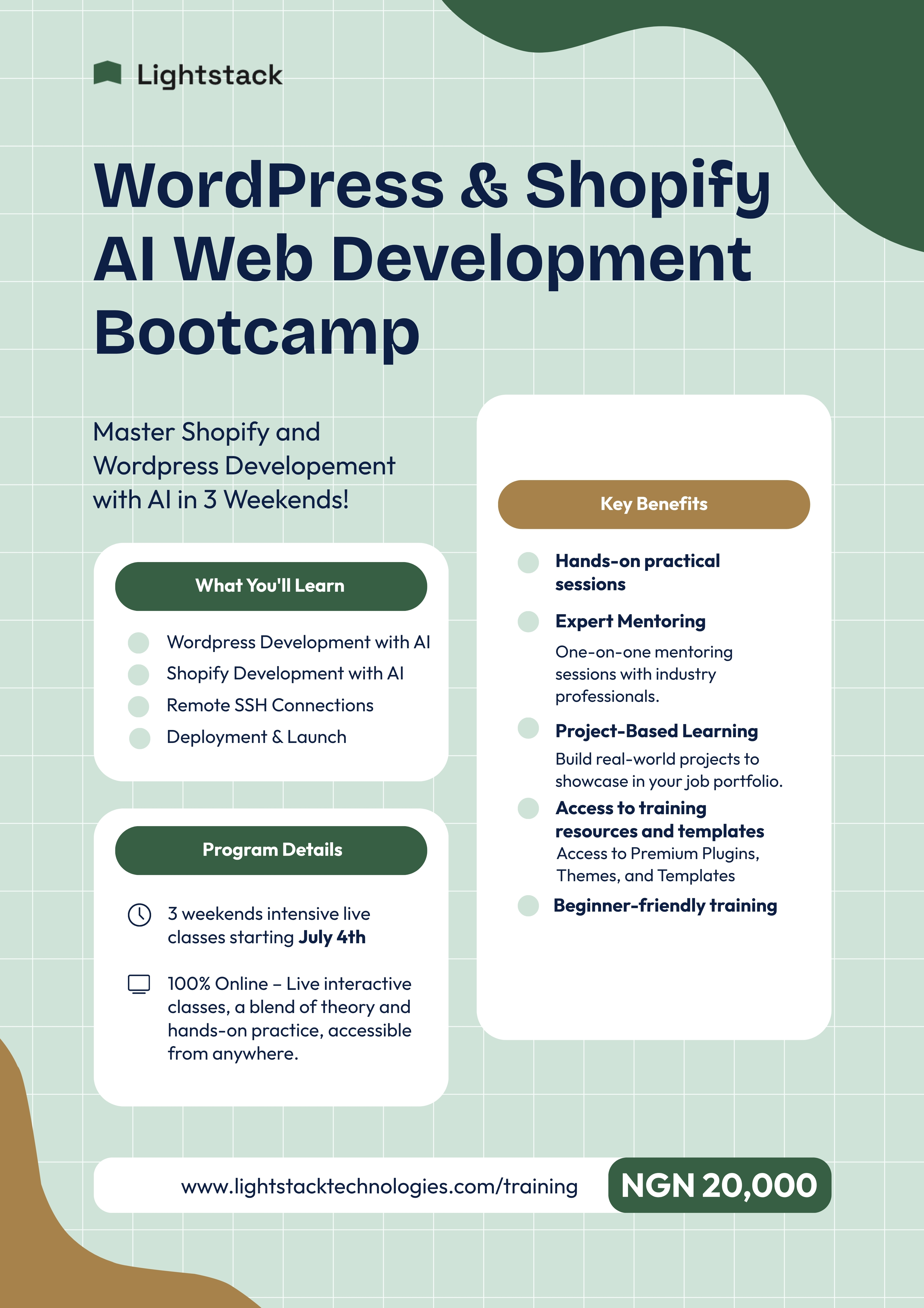 WordPress & Shopify AI Web Development Bootcamp flyer